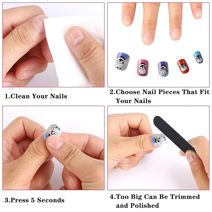 JANYUN 96 Pcs False Nails Fake Nails for Kids Full Cover Short False Nails Children Nails Lovely Gift for Kids