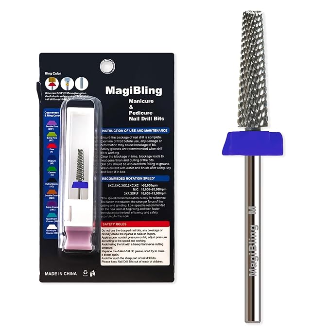 16mm Long Tapered Barrel Nail Drill Bit, 3/32” Safety Tungsten Carbide E-File Bit for False Nail Application, Press-On Tip Apply Nail Extension, Gel & Acrylic Removal, Two-Way Rotation, Medium.