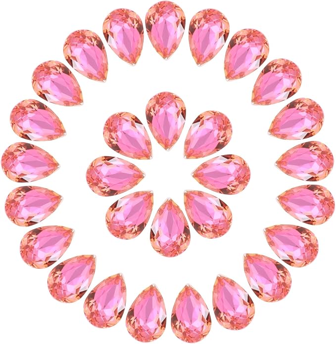 MECCANIXITY 48 Pcs 3D Teardrop Rhinestones Diamond Nail Charm Crystal Pointback K9 Glass Rhinestones Crystal Gems for Jewelry Making, Craft, 8x12mm, Dark Pink