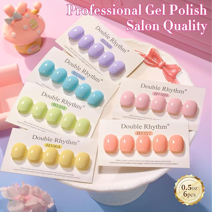 Double Rhythm 6 Pcs Hema Free Gel Polish Set 0.50 OZ Same Color Same Bottle Soak Off Neutral Natural Milky Gel Polish Kit Nail Art Manicure Salon DIY at Home (Pastel Yellow Orange-H6-9)