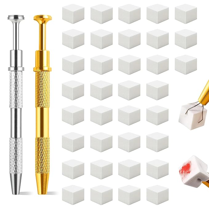Eiito 100Pcs Soft Nail Sponges for Ombre, With 2Pack Grabbing Pen, Aura Manicure Nail Art Tools (Silver+gold)