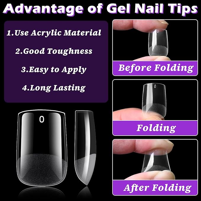 LoveOurHome 360pc Short Square Nail Tips Clear Fake Nails Square Gel Nail Tips Full Cover Acrylic Nails Clear Press on Nails Short False Nails 15 Sizes Fingernails for Gel Nail Extension