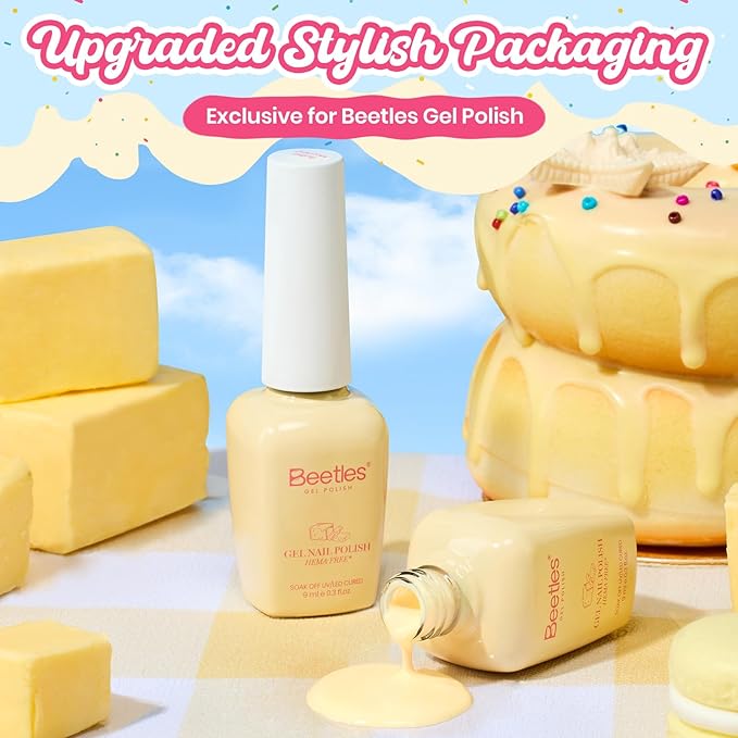 Beetles Butter Yellow Gel Nail Polish - Butter Morning Pastel Yellow Gel Nail Polish, Same Color Same Bottle, Soak Off UV LED Lamp Pastel Nails Art, Long-Lasting Manicure Salon DIY Home Spring Nails