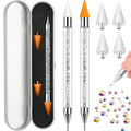 Tatuo 2 Pieces Rhinestone Picker Dotting Pen, Dual-ended Rhinestone Gems Crystals Studs Picker Wax Pencil Pen Crystal Beads Handle Manicure Nail Art DIY Decoration Tool (White)