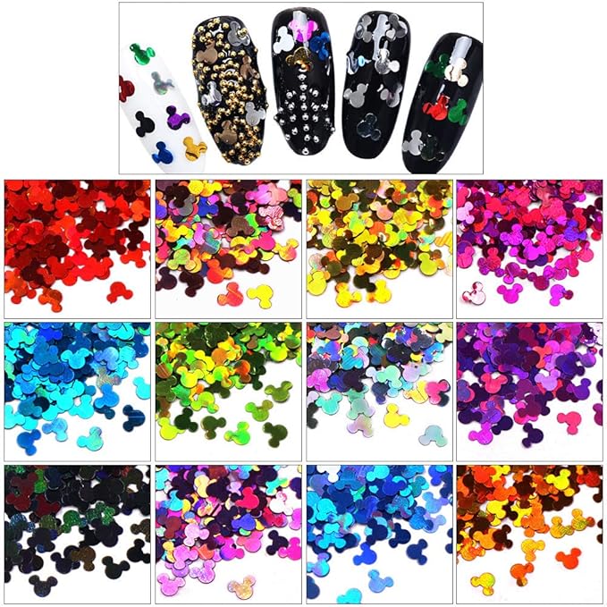 DIY 12pcs Color Set Nail Sequins Laser QUTE Head Shape Glitter Flakes Manicure Art Decoration Accessories Tools LB-MiK