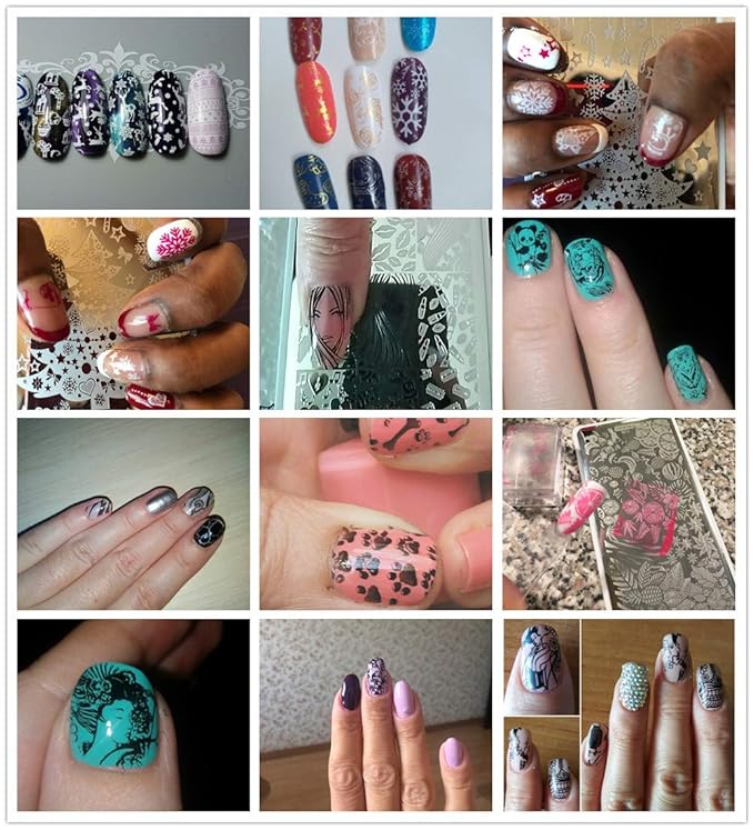 Mezerdoo 10Pcs Animal Plants Fruits Nail Stamping Plates Flower Pretty Girl Multi Styles Nail Art Stamping Image Plate Cute Dogs Hippocampus Design Nail Stamp Template