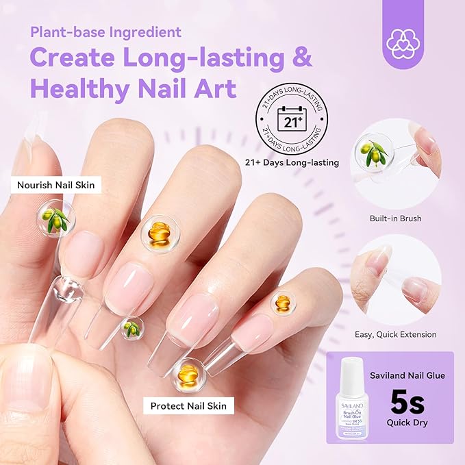 SAVILAND Nail Glue Remover With Nail Glues Cuticle Oil Pen for Press On Nails Glues 5s Dry Super Strong, Castor Oil VE Fast & Gentle for Acrylics