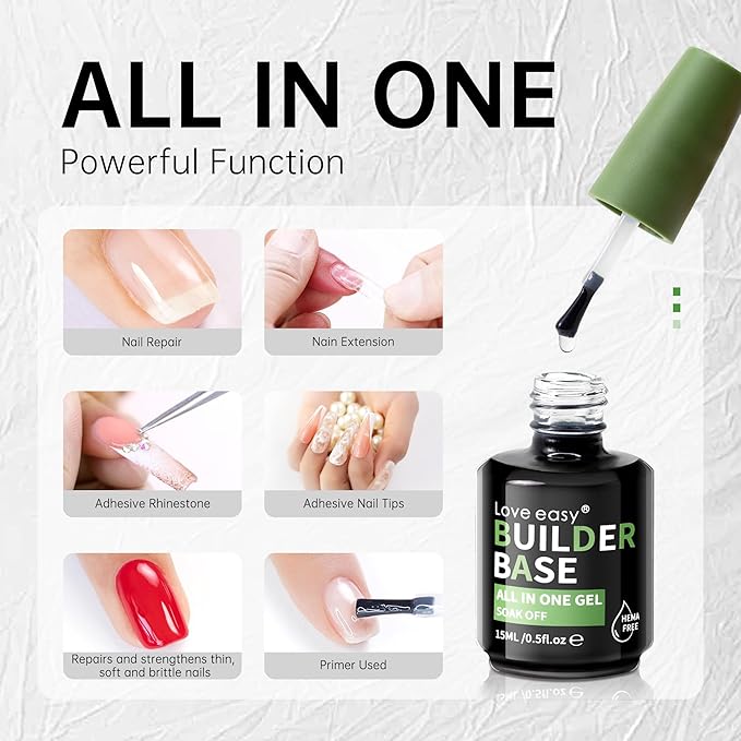 Hema Free Builder Gel - Hypoallergenic Builder Base & Top Coat | Long-Lasting Adhesion (30+ Days) for Professional Nails Gift for Women
