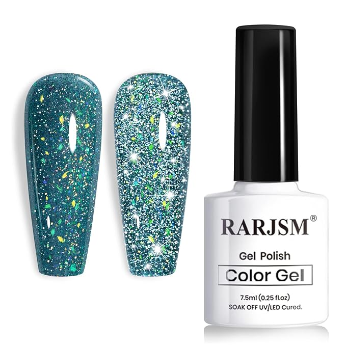 RARJSM Dark Blue Reflective Glitter Gel Nail Polish Holographic Rainbow Iridescent Sparkle Flash Diamond Shimmer LED UV Soak Off Gelpolish Nail Art Manicure Salon DIY at Home 1pcs 7.5ml