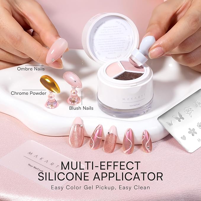Makartt 5-in-1 Nail Art Gel: ColorPot 3 Colors Gel Nail Polish No Wipe with Nail Stamp for Stamping, French Tips, Ombre Patting, Painting & Sculpting with Silicone Head for Diy Nails at Home Salon