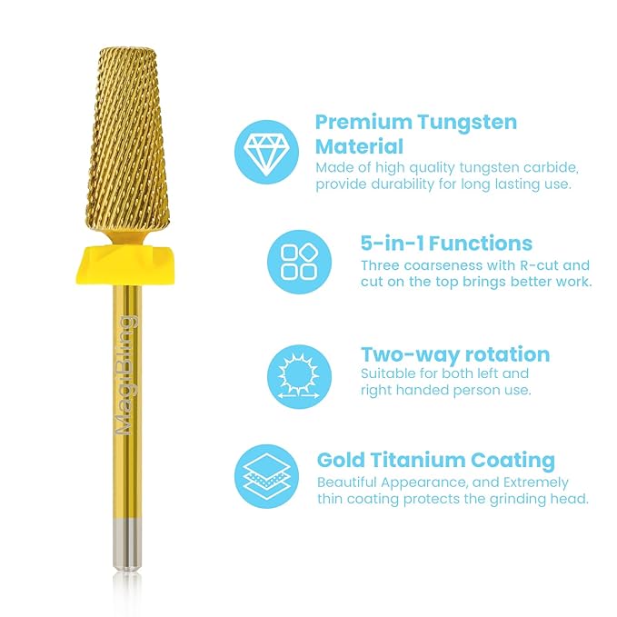 6.6mm Large Tapered Barrel 5-in-1 Nail Drill Bit, 3/32" Safety Cross-Cut Tungsten Carbide Efile Bit for Fast Gel & Acrylic Removal, Two-Way Rotation, Professional Nail Tech & Beginner Bit, Extra Fine