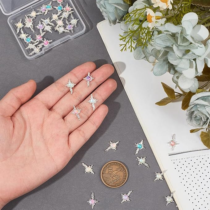 CRASPIRE 56Pcs 8 Colors Cross Nail Charms 3D Y2K Luxury Nail Gems Set Metal Alloy Flat Colorful Vintage Punk Studs Decor for Women Nail Art DIY Crafts Jewelry Christmas Decorations Cellphone