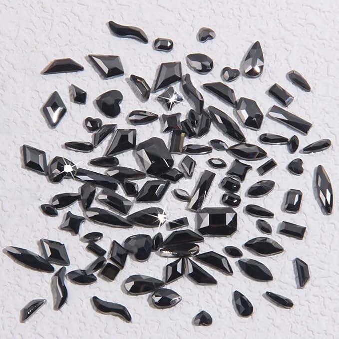 Nail Rhinestones Kit, 18 Types of 900 Special-Shaped Nail Crystal + 3200 Flat-Bottomed Nail Rhinestones, Black Nail Rhinestones for Nail Art DIY with Tweezer + Pickup Pen