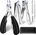 Toenail Clippers for Thick Toenails/Seniors - Heavy Duty Angled Head Nail Clippers for Men, Large Wide Jaw Ingrown Toenail Clippers, Long Handle Sharp (5pcs)