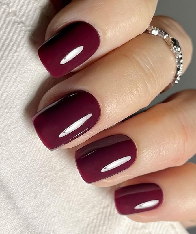 JMEOWIO Gel Nail Stickers Wine Red Semi Cured Gel Nail Strips Wraps UV/LED Nails Art Design Decoration Accessories