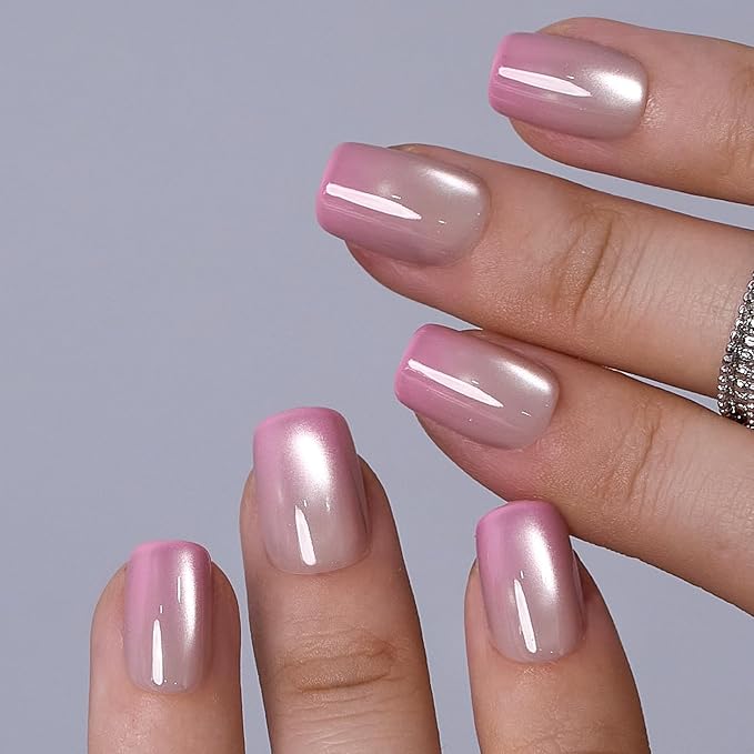CurvLife Soft Gel Press On Nails Square, Long-Lasting Reusable Fake Nails Kit with Glue & Tabs, 30pcs Salon-Quality Stick On Nails for Women At-Home Manicure (Pink Veil)