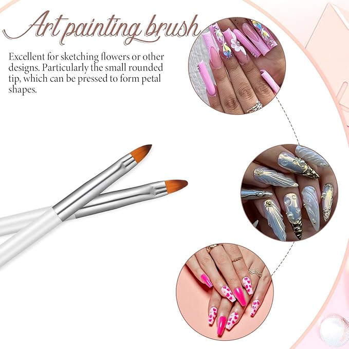 6Pcs Nail Art Brushes Nail Brush Pink Dotting Pen Painting Tools Double-ended Gel Polish Liner Brush Kit Small Detail Brushes for DIY Manicure