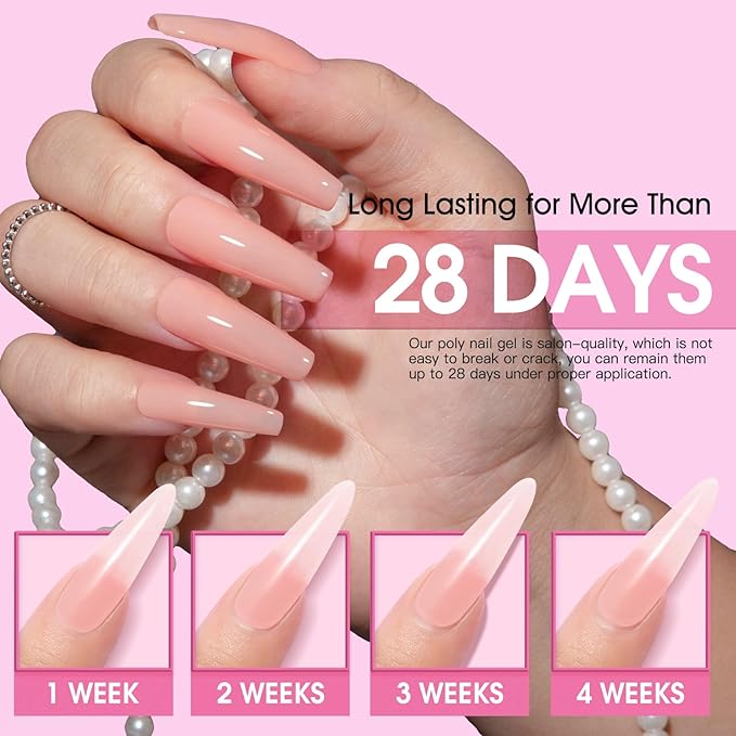 ROSALIND Poly Nail Gel Set, 8 Colors 10g Clear Pretty Poly Extension Gel Nail Set, Nude Pink Poly Nail Gel Set Builder Pink Gel Extension Kit for Nail Art Design Easy DIY Gift for Women