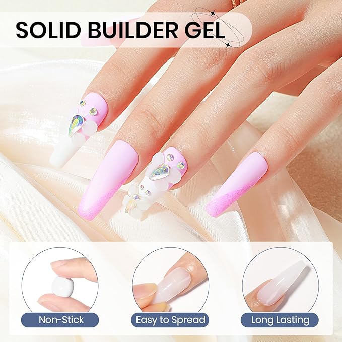 Solid Sculpture Builder Gel, 3D Nail Gel White Non-Stick Hand Nail Extension Gel for Carving Patterns Decoration Nail Art Emboss Hard Gel for Nails Mnicure DIY at Home 14g(0.49 oz)