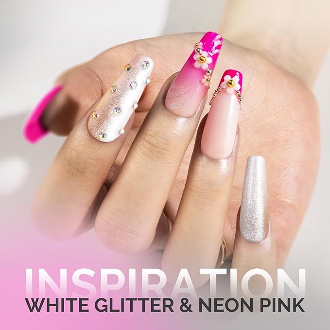 MelodySusie Thick Gel Nail Polish Set- 2 Pcs 15ML Hot Pink & White Glitter Gel Polish Set Soak Off UV LED Christmas Gift for Women Nail Art Manicure Salon DIY Nail Design Decoration at Home