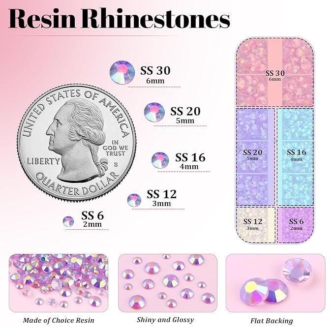 Resin Rhinestones for Crafting with 3Pcs 10ml B7000 Jewelry Glue, 1 Box Transparent Lavender Purple AB Flatback Gems Crystals Diamond for Bedazzling Crafts DIY Nail Art Makeup, Gems for Clothing