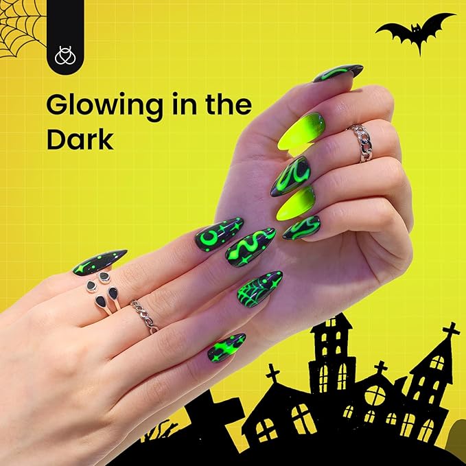 Beetles Gel Nail Polish – Luminous Yellow Glow in the Dark Green Gel Polish, Noctilucent Green Luminous Color Soak Off U v LED Lamp DIY Manicure 0.5Oz