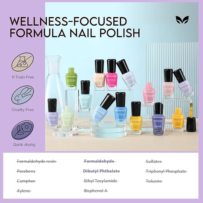 Morovan Pastel Nail Polish Set:15 Bright Colors 0.27oz Summer Regular Fingernail Polish Bulk Nail Polish Kit Finger Nail Polish Gift Set for Women Spring Macaron