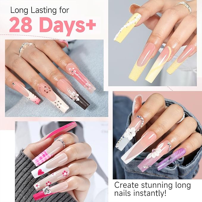 UNA GELLA No C Curve Nail Tips 504 PCS Extra Long XXL Tapered Square Nail Tips Half Cover Nails tips Straight Shape For French Acrylic Nails False Fake Clear Tips Square Shape with Box