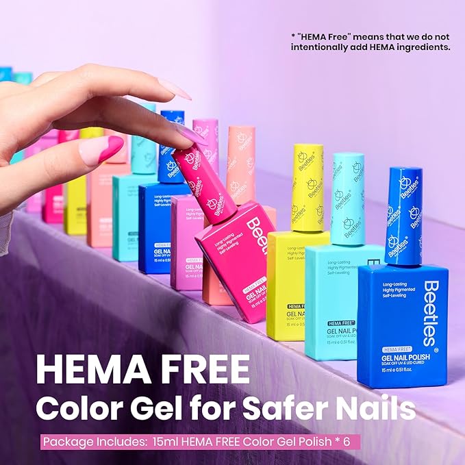 beetles Gel Polish Neon Bubbles - 6 Colors Gel Nail Polish Set Hema Free Full Size Neon Hot Pink Orange Yellow Blue Purple Green Soak Off UV LED DIY Home Manicure Salon Gift for Women Girls