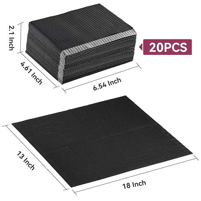 Makartt Disposable Nail Mats: 20 Pcs Foldable 3 Ply Waterproof Nail Art Table Mats, 13 x 18 in Absorbent Manicure Desk Pads for Salon Manicure Tattoo, Black