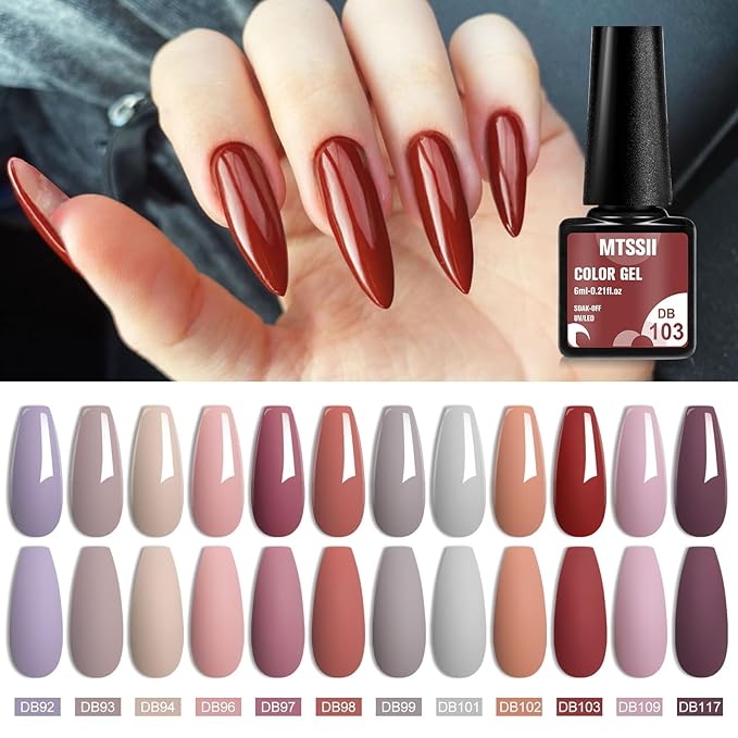 MTSSII Gel Nail Polish Set, 12PCS Brown Grey Violet Gel Nail Polish Kit, Soak Off UV/LED Nail Polish Nail Art Design Salon Home Gifts for Women