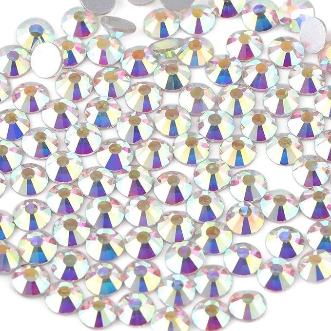 beadsland Flat Back Crystal Rhinestones Round Gems for Nail Art and Craft Glue Fix, CrystalAB (7.1-7.3mm) SS34/288pcs