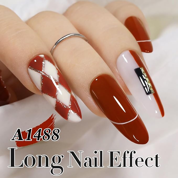Double Rhythm Gel Polish 15ML Jelly Sheer Pastel Light Milky Color Pearl White Bottle 1 PC 0.5 OZ Full Size Nail Art Salon at Home (Brick Red-D1488)