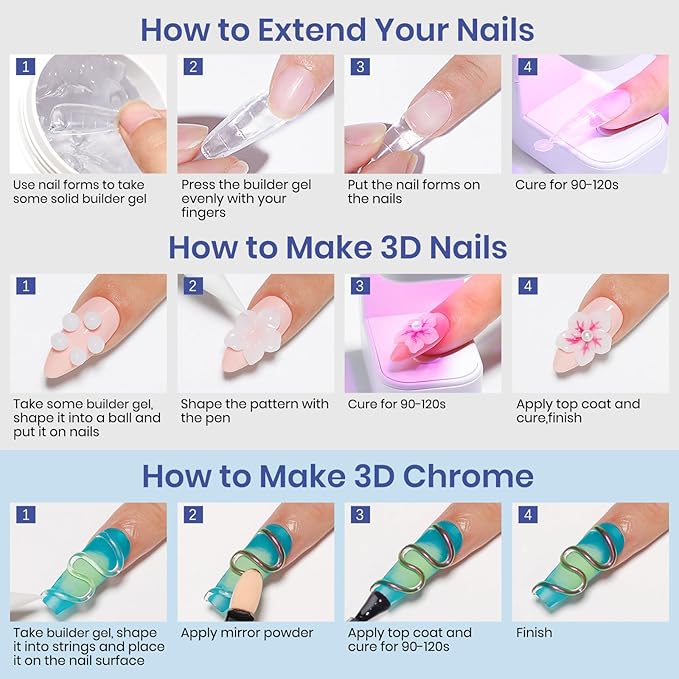 MIZHSE 2 Colors Solid Builder Gel for Nails: Non-sticky Hard 3D Sculpting Gel for Nail Art for Molding Soak Off U V LED Starter Kit DIY Home Salon