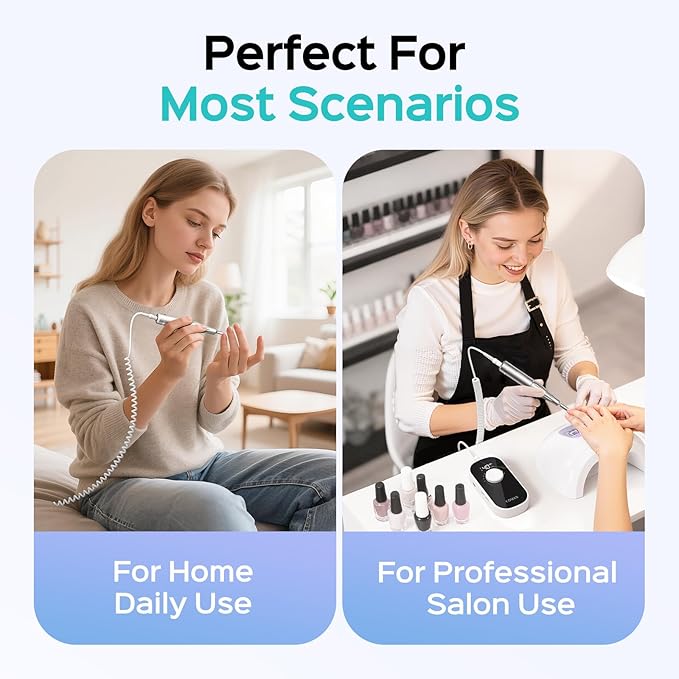 COSLUS Professional Rechargeable Electric Nail Drill 40000 RPM, Portable Nail File with Storage Stand for Acrylic Gel Polishing Removing - Easy to Use for Women, Manicure at Home DIY or Salon, White