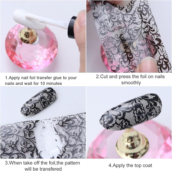 Lace Flower Nail Foil Transfer Sheets 20 Rolls Black White Lace Florals Nail Art Foils Elegant Valentines Sticker Nail Designs Lace Starry Sky Adhesive Valentine Foils Manicure Decoration for Women