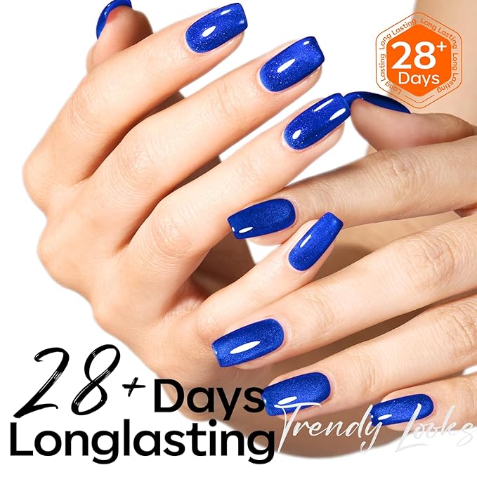 modelones Cat Eye Gel Nail Polish, Glitter Blue Magnetic Nail Polish with Magnet Soak Off U V Winter Gel Polish Shimmer Nail Art Top Coat Manicure Salon DIY