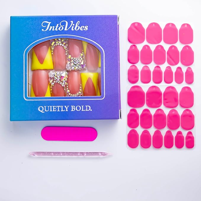 10 Pieces Luxury Acrylic Press On Nails Long Handmade Duck Nails, Yellow Thickened False French Nails, With Bling Rhinestones & Y2K Princess Vibes, Reusable Acrylic Nails (L)