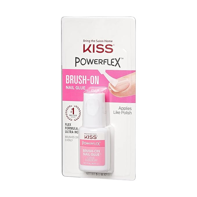 KISS PowerFlex Brush-On Nail Glue for Press On Nails, Ultra Hold Flex Formula Nail Adhesive, Includes One Bottle 5g (0.17 oz.) with Twist-Off Cap & Brush Applicator (Pack of 2)