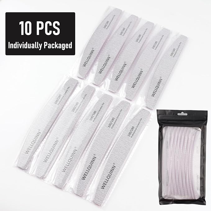 Professional Nail Files, Ceramic Board 100/180 Grit for Nails, 10 Pcs Washable Coarse Fingernail File for Acrylic and Extension Gel Removal Manicure Kit Salon Home Use, Grey