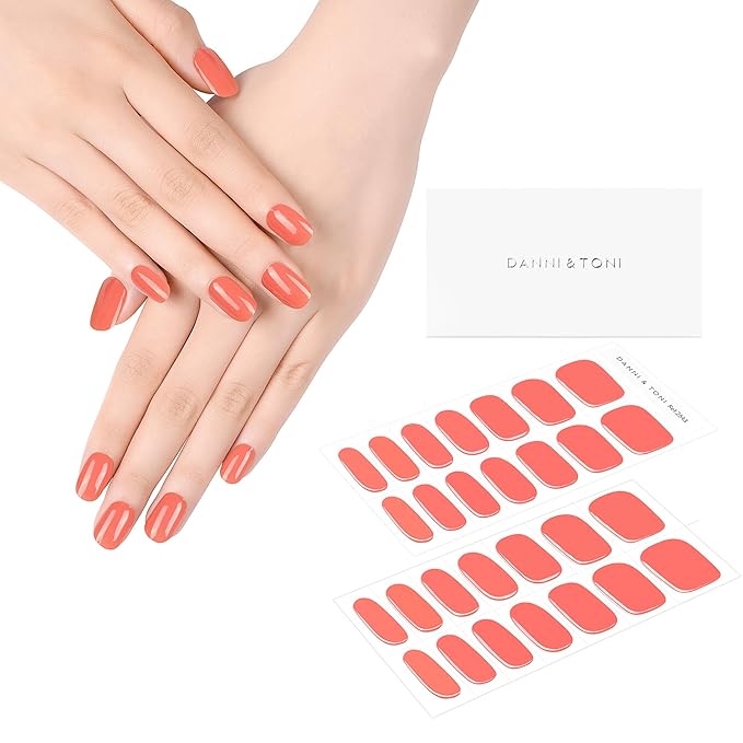 DANNI & TONI Semi Cured Gel Nail Strips Watermelon Red (Coral Delight) Gel Nail Stickers 28 Stickers