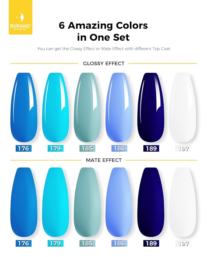 BURANO Poly Extension Gel Nail Kit, 6 Colors Nail Poly Nails Builder Gel Set for Beginner & Professional Using, DIY Starter Kit Nail Art Gift (blue)