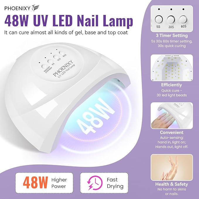PHOENIXY 63 Pcs Gel Nail Polish Kit with U V Light and Drill, 45 Colors Gel Nail Polish with 5 Pcs Base Top Coat Manicure Starter Nail Polish Set Valentine Gifts for Women
