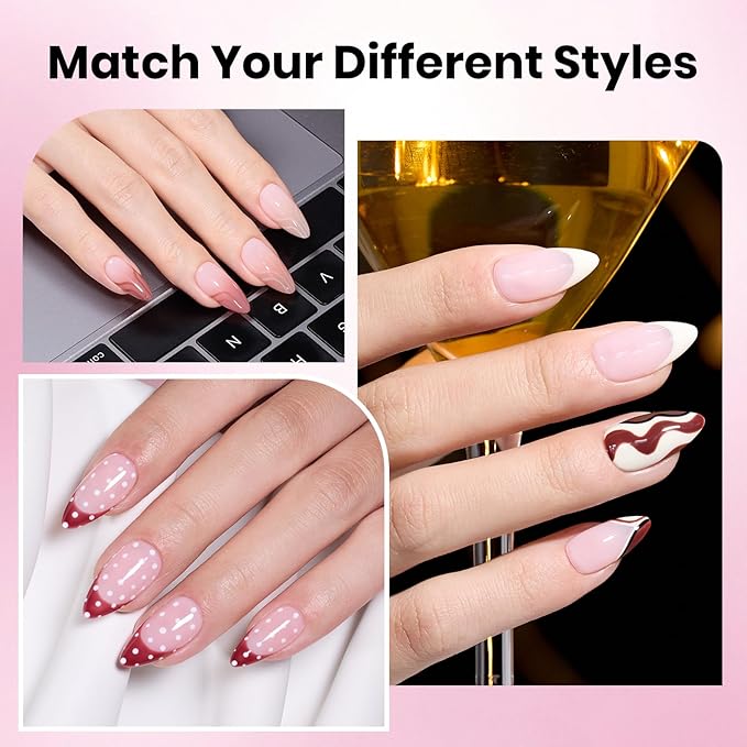 Beetles Gel Nail Kit Etch-X, Medium Almond, 288pcs 12 Sizes Nail tips, 3Pcs 15ml HEMA-Free Nail Glue Top Coat &Base Gel Set, for Acrylic and Clear Press On Nail, Long Lasting Extension DIY Set at Home