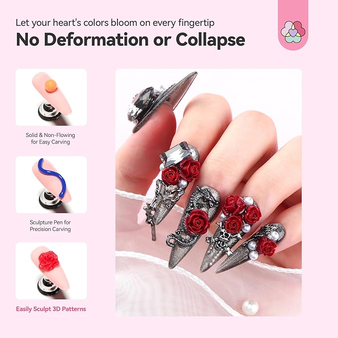 SAVILAND 3D Nail Gel Set: 12 Colors Non-Sticky Soak Off 3D Sculpting Gel for Nail Art Painting Drawing Hand Carving Molding with Sculpture Pen for 3D Nail Art Design Home Salon Manicure DIY