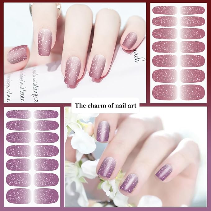 DANNEASY 16 Sheets Nail Polish Stickers Full Nail Wraps for Women Gradient Color&Glitter Fingernails Wrap Self Adhesive Nail Polish Strips Gel Nail Strips Manicure with File, Cuticle Stick