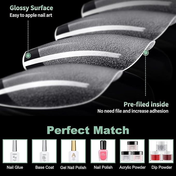 BlueZOO Extra Short Coffin Fake Nails Soft Gel Nail Tips, 600Pcs Full Cover Clear Press On Nails for Acrylic Nail Tip Soak Off Home DIY Salon, False Nail Tips for Beginner and Professional Manicure