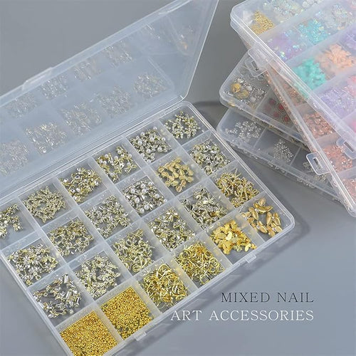 1 Box Nail Shinning Rhinestones Jewelry Diamond 3D Alloy Bow Butterfly Nail Art Zircon Pearl Gold Beads Manicure Nails DIY Accessories Nail Decoration Mix Metal Rivets Studs