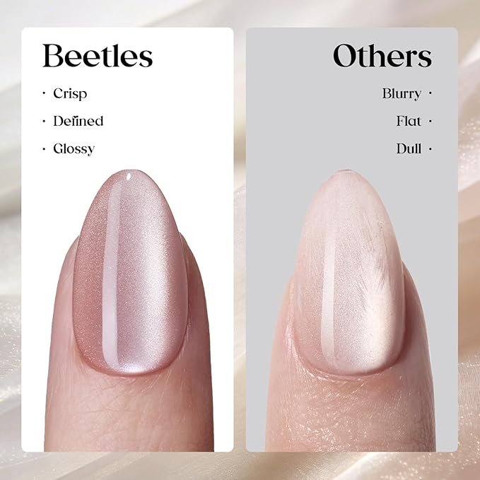 Beetles Motion Glow Nail Tips, 160PCS, 16 Sizes Short Almond Nail Tips, Cat Eye Magnet Full Cover Soft Nail Gel Fake Nails, Salon-Gel Look for DIY Manicure Rose Glow