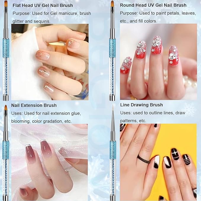 10PCS Acrylic Nail Art Brushes Set Manicure Tools Nail Art DIY Design Brush for Acrylic Application Pedicure Round Nail Art Brush for Acrylic Powder Nail Extension Nail Professional
